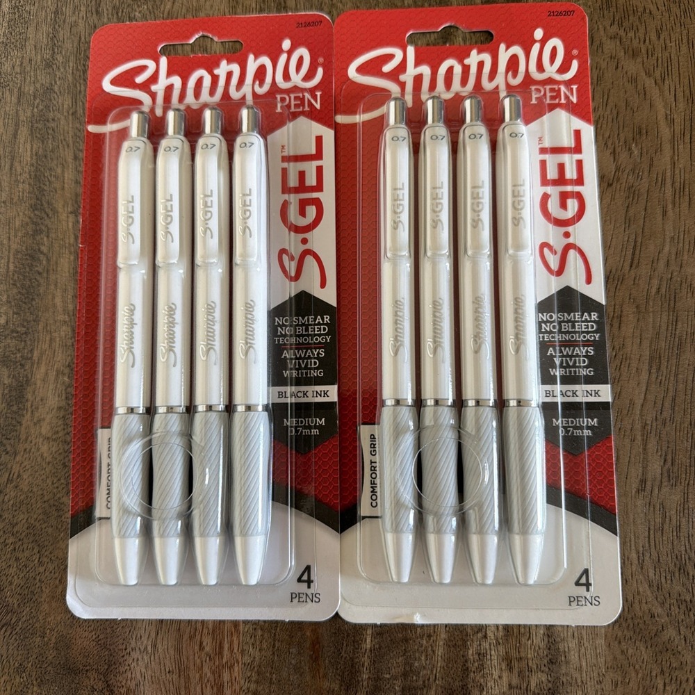 Sharpie S-Gel Pens Medium Point 0.7mm Pearl White Body Black Ink 4 Count - 2pack